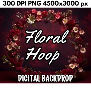 Digital backdrop, Beautiful Floral Hoop Background for photo editing, minimalistic background, dark red backdrop, red rose hoop 300 DPI, PNG