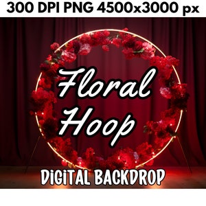 Digital backdrop, Beautiful Floral Hoop Background for photo editing, minimalistic background, dark red backdrop, red rose hoop 300 DPI, PNG