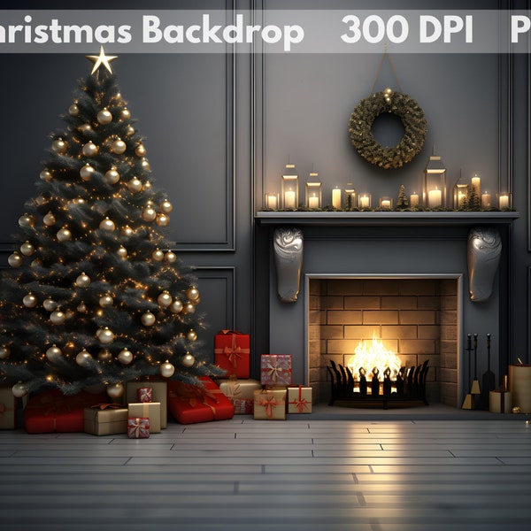 Digital backdrop, Christmas Festive Holiday Decor for Christmas photo editing,Holiday season cozy dark background PNG,300 DPI