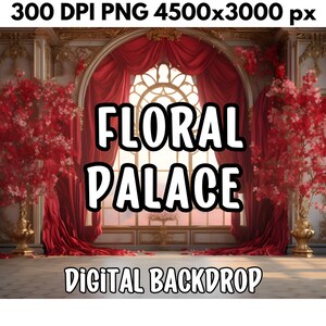 Digital backdrop, Beautiful Palace Background for photo editing, minimalistic red floral background,gold interior backdrop 300 DPI, PNG