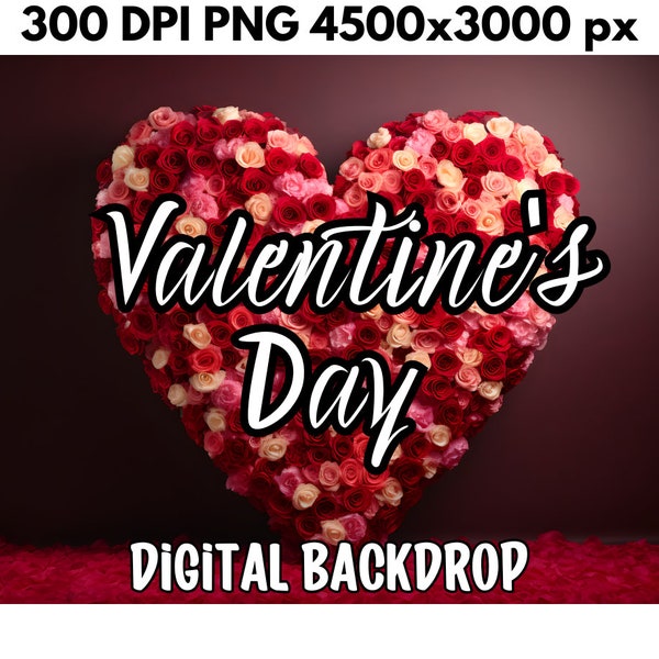 Digital backdrop, Beautiful Valentines day Background for photo editing, minimalistic dark background, mixed color rose heart 300 DPI, PNG