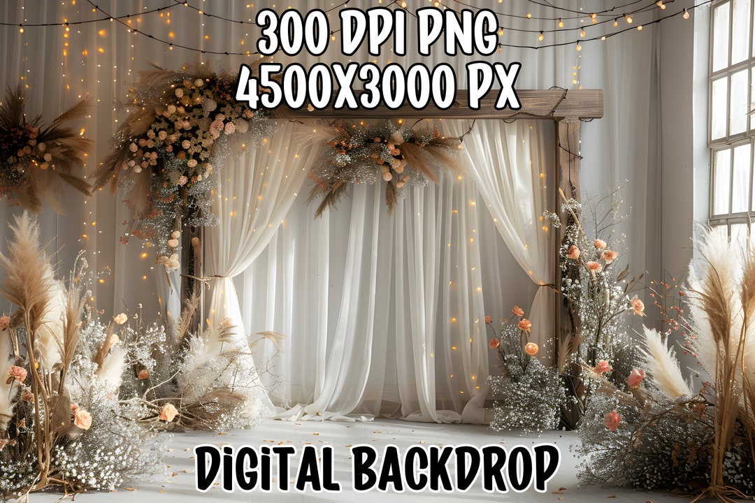 Digital Backdrop, Floral Beige Wedding Background for Photo Editing ...
