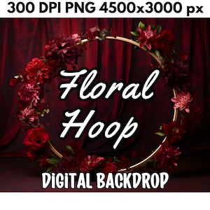 Digital backdrop, Beautiful Floral Hoop Background for photo editing, minimalistic background, dark red backdrop, red rose hoop 300 DPI, PNG