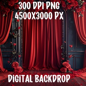 Digital backdrop, Beautiful room Background for photo editing, minimalistic red silk background, floral interior backdrop 300 DPI, PNG