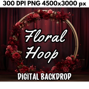 Digital backdrop, Beautiful Floral Hoop Background for photo editing, minimalistic background, dark red backdrop, red rose hoop 300 DPI, PNG