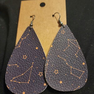 Black and Orange Constellation Earrings - Faux Leather Earrings and Nickel Free