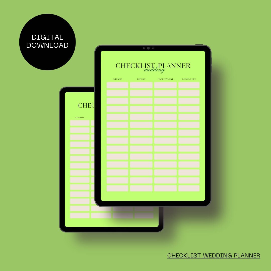 Digital Checklist Wedding Planner Etsy