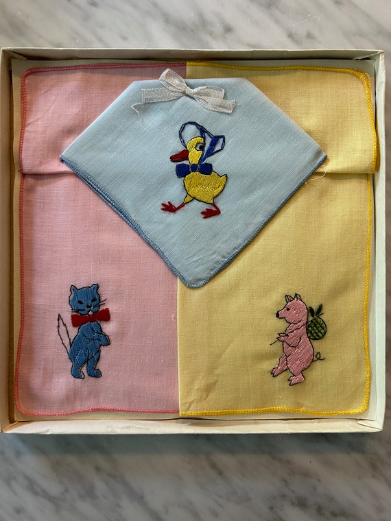 Vintage Boxed Children's Embroidered Handkerchiefs