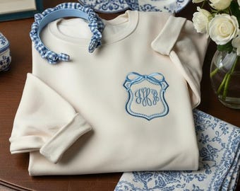 Personalized Heirloom Crest Embroidered Monogram Sweatshirt| Personalized Crewneck| Monogrammed Sweatshirt