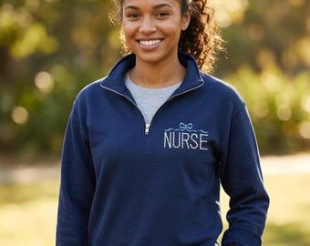 Personalized Nurse Pearl Quarter Zip Sweatshirt| RN| Custom Embroidered Nurse Sweatshirt| Personalized Nursing| Gift for her
