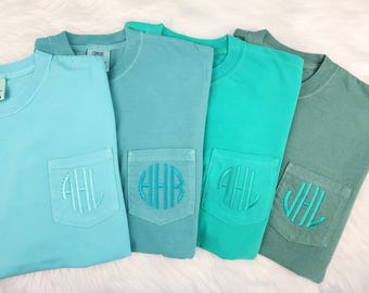 Monogrammed Scallop Comfort Colors Pocket Shirt| Custom Monogram Shirt| Personalized Gift
