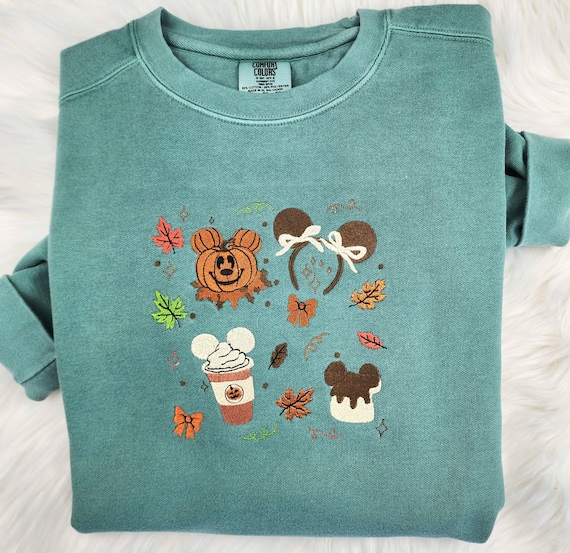 Disney Fall Coquette Embroidered Sweatshirt| Mickey Shirt|  Disney Fall Sweatshirt