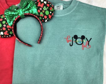 Mickey Be Joyful Embroidered Shirt| Mickey Embroidered Shirt|  Disney Christmas Embroidered Sweatshirt| Disney Crewneck