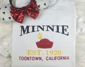 Minnie Mouse Varsity Embroidered Sweatshirt| Minnie Shirt |Disney Embroidered Shirt|  Disneyland Embroidered Sweatshirt| Disney Crewneck