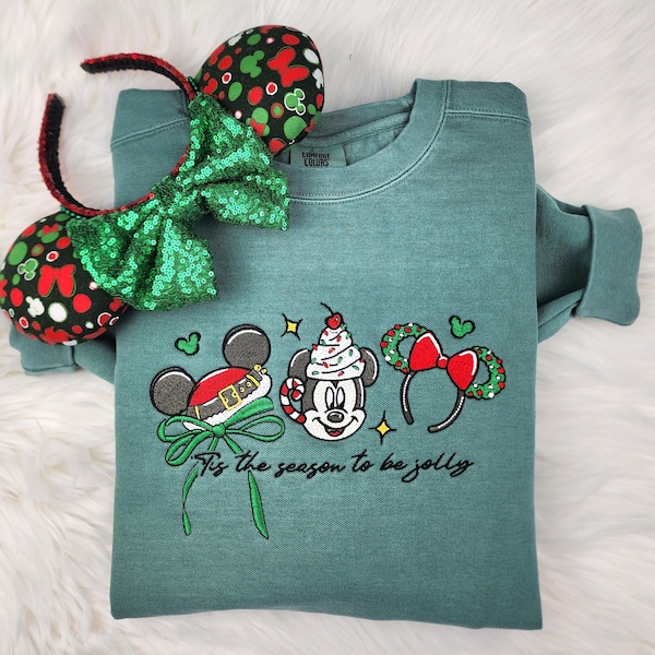 Tis The Season To Be Jolly Christmas Embroidered Sweatshirt| Disney Christmas Embroidered Sweatshirt| Disney Crewneck| Mickey Christmas