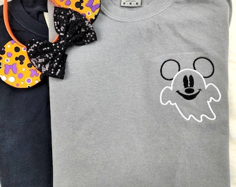 Mickey Mouse Ghost Embroidered Shirt| Mickey Embroidered Shirt|  Disney Halloween Embroidered Sweatshirt| Disney Crewneck