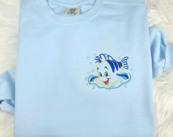 Flounder Embroidered Sweatshirt| Flounder Embroidered Shirt| Ariel T-Shirt| Disney  Shirt| Disney Sweatshirt