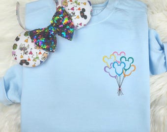 Mickey Balloons Embroidered Sweatshirt| Disney Embroidered Shirt|  Mickey Embroidered Sweatshirt| Disney Crewneck