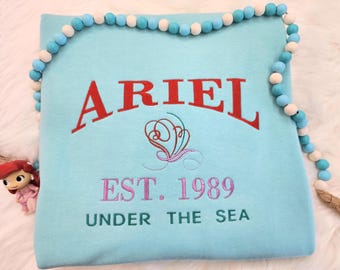 Ariel Embroidered Sweatshirt | The Little Mermaid Shirt| Disney Embroidered Shirt| Disney Crewneck
