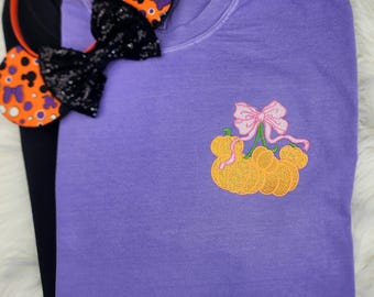 Embroidered Mickey Pumpkins Bow Shirt| Mickey Embroidered Shirt|  Disney Halloween Embroidered Shirt| Disney Sweatshirt