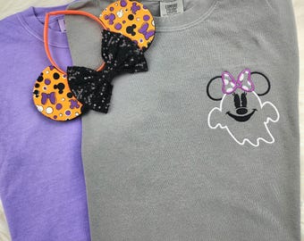 Minnie Mouse Ghost Embroidered Shirt| Minnie Embroidered Shirt|  Disney Halloween Embroidered Sweatshirt| Disney Crewneck