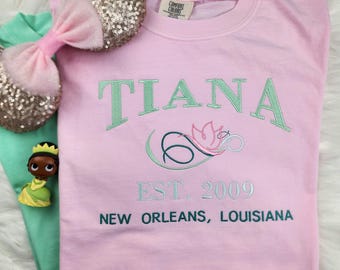 Tiana Embroidered Sweatshirt| Disney Embroidered Shirt| Princess and The Frog| Disney Sweatshirt