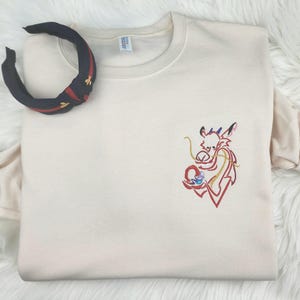 Mushu with Cri-kee Embroidered Sweatshirt| Mushu Embroidered Shirt| Mulan T-Shirt| Disney Embroidered Shirt| Disney Crewneck