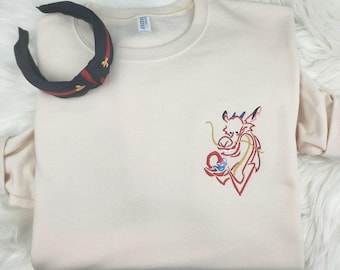 Embroidered Mushu with Cri-kee Sweatshirt| Mulan| Disney Shirt| Disney Sweatshirt