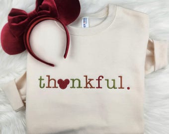 Embroidered Disney Thankful Sweatshirt| Disney Shirt|  Disney Fall| Disney Sweatshirt| Mickey