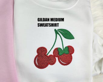 Ready To Ship Mickey and Minnie Cherries Embroidered Sweatshirt