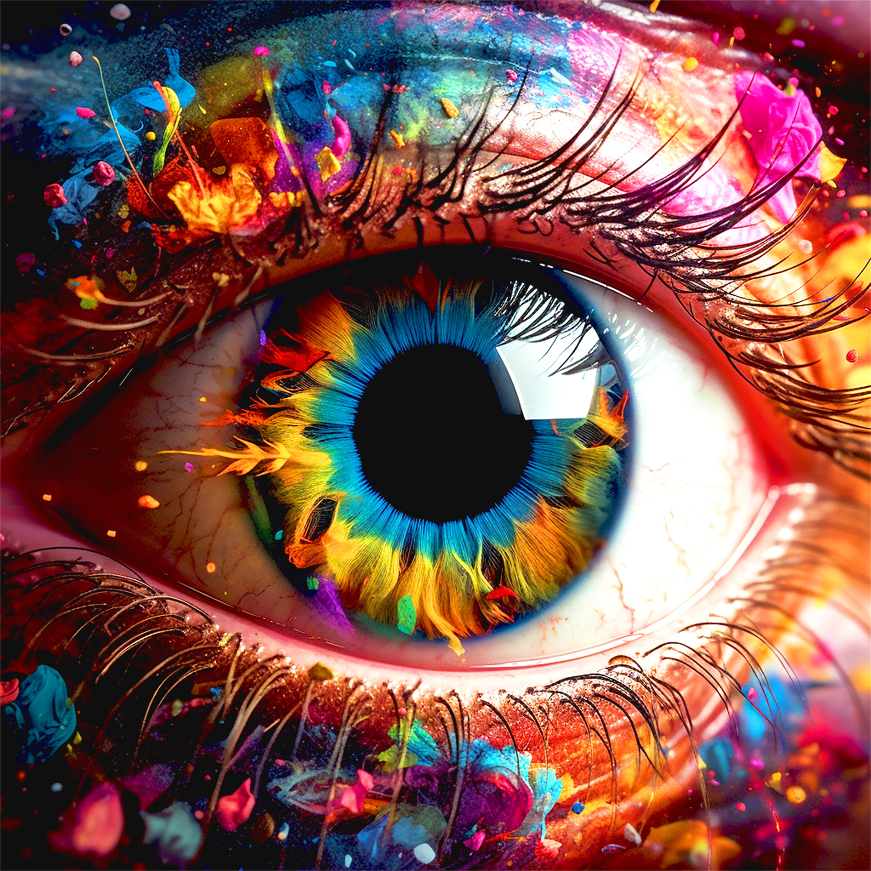 Paint Splattered Rainbow Colorful Eye Art Print High Quality Wall Art