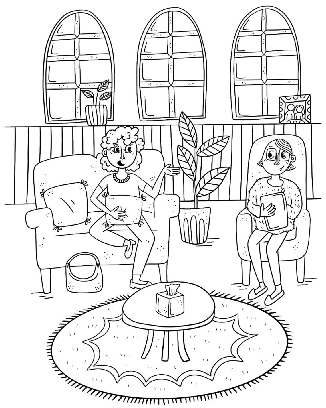 Therapy Session Coloring Page Printable | Hand Drawn Mental Health ...