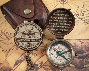 First Communion Personalized gifts or Baptism Gifts for Boys and girls, Christening and confirmation gift for kids, brass engraved compass
