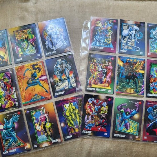Vintage 1990s Marvel Trading Cards Lot Of 36 (Impel & Skybox) with Protectors