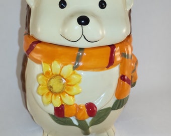 Harry the Hedgehog Ceramic Cookie Jar Canister 9" tall England Import Springtime