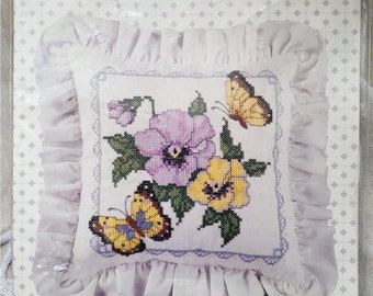 New Bucilla Butterflies & Flowers Gallery of Stitches Pillow Cross Stitch Kit Complete Vintage 1990s