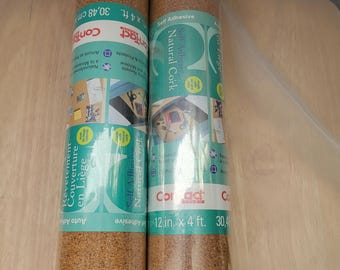 2 Natural Cork Textured Liner Rolls Con-Tact Brand Drawer Liners 12' x 4'