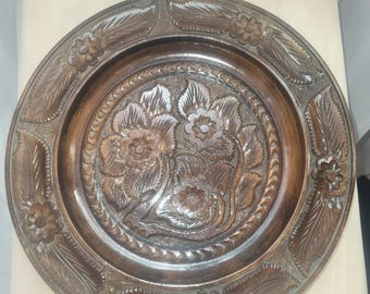 Vintage Carved Solid Wood Decorative Bowl Intricate Floral Art Design 13” Flower