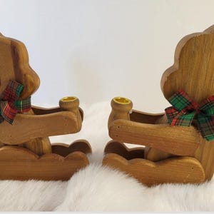 Christmas Around the World House of Lloyd Wooden Bear Taper Candle Holder Set 6&quot;