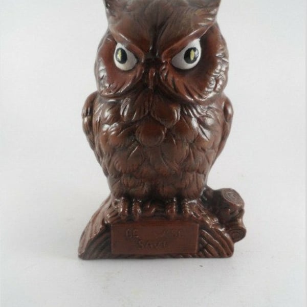 Vintage Wooden Owl Piggy Bank “BE WISE SAVE” Figurine Bird Kelvin’s Style Coin Saver