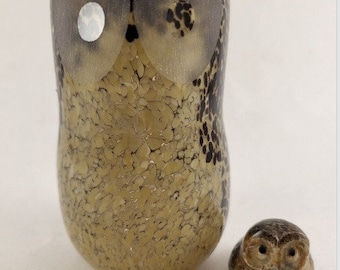 Wedgewood England Glass Modern OWL Sculpture Paperweight 4" SPATTER GLASS + Lil Owl Friend