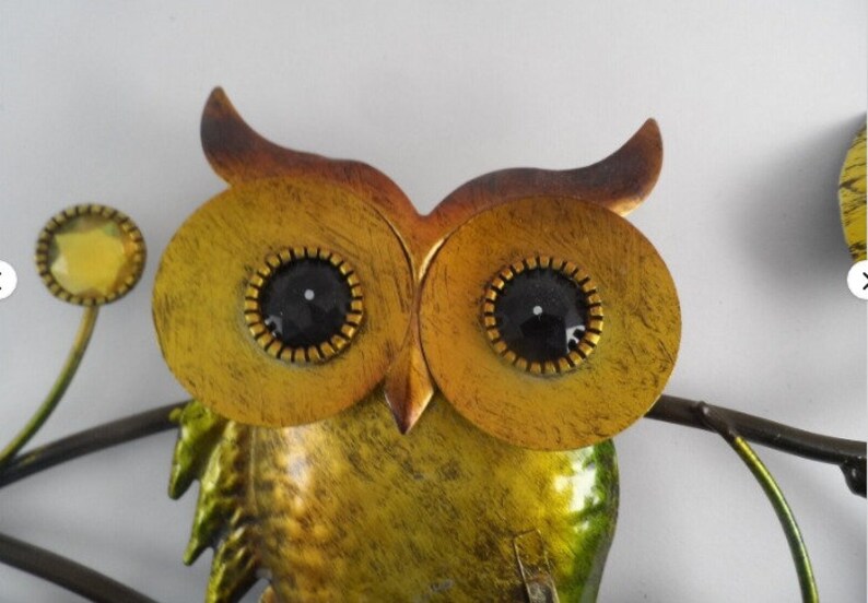 Unique 13 Wide Metal Owl Sculpture on Branch With Leaves Etsy