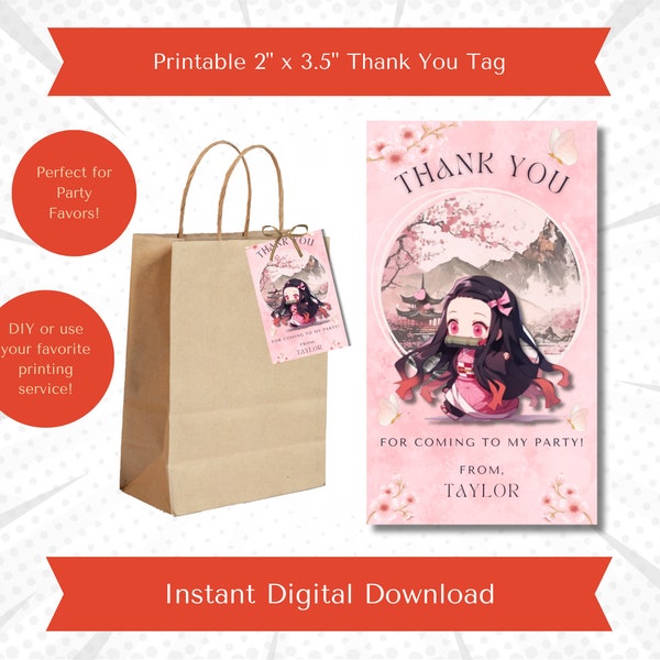 Anime Thank You Tags Anime Party Favors Editable Thank You Tags Anime Style Manga Party Favors Chibi Style