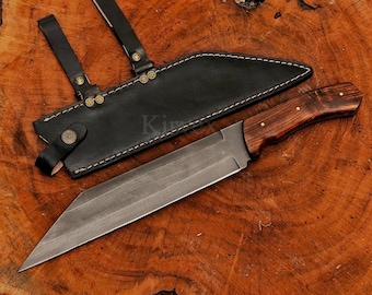 Handmade D2 Steel Viking Seax Knife: Rose Wood Handle, Leather Sheath