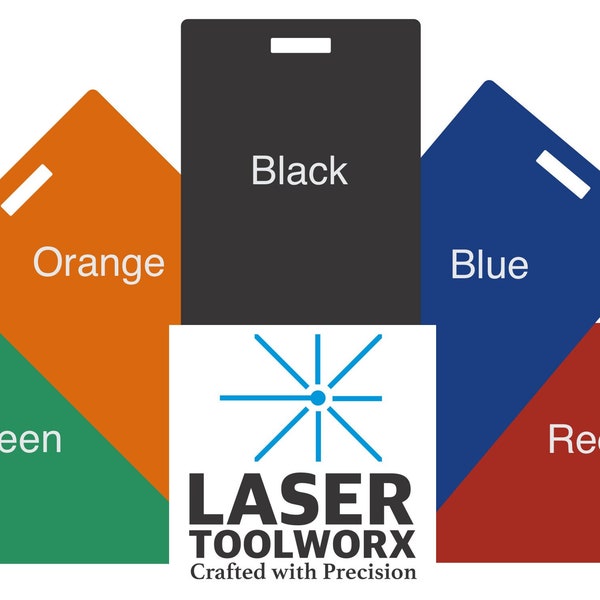 DIY Luggage Tags Blank Anodized Aluminum Laser Engraver Laser ToolWorx 5 Colors w attachment Blue, Green, Black, Orange, Red 2"x3.5" 30mil