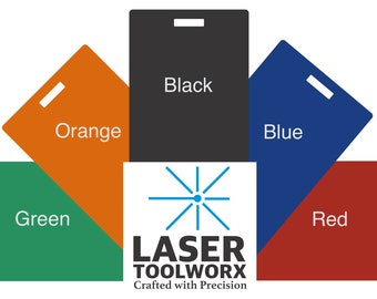 DIY Luggage Tags Blank Anodized Aluminum Laser Engraver Laser ToolWorx 5 Colors w attachment Blue, Green, Black, Orange, Red 2"x3.5" 30mil