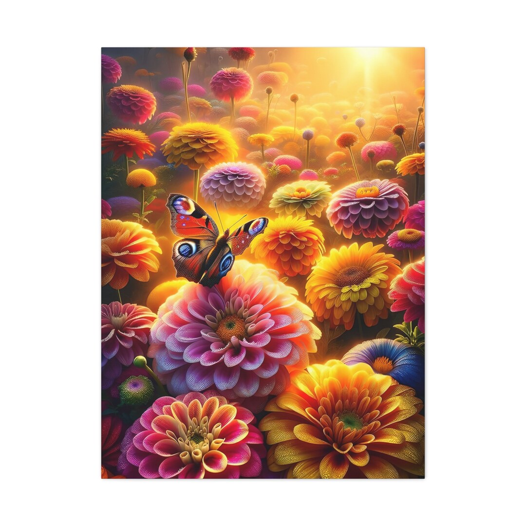 Vibrant Butterfly on Flower Field Canvas Print - Gallery Art 40"w X 30 ...