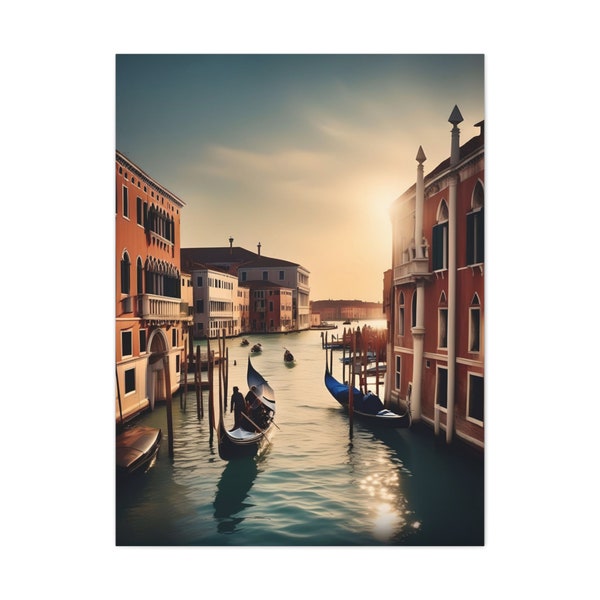Vintage Venice Canals Art Deco Gallery Canvas Print - Retro Travel Poster Style 40"h x 30"w - Nostalgic Travel Décor & Wall Art