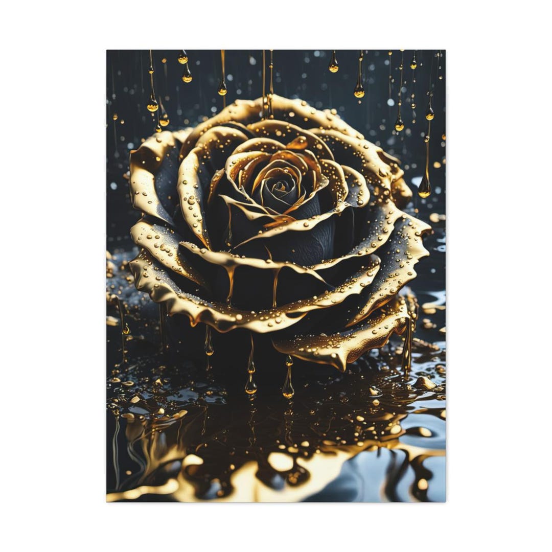 Black and Gold Rose Canvas Print - Gallery Art 30"w X 40"h - Elegant ...