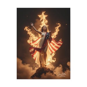 Liberty - "America's Angel" Canvas Print in Variable Sizes (11x14, 16x20, 24x36, 30x40) - Patriotic Wall Art of Strength and Determination